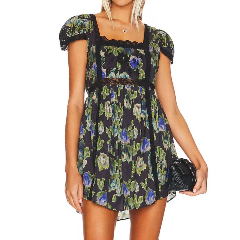 LoveShackFancy Nutmeg Mini Dress in Deep Blue Trace